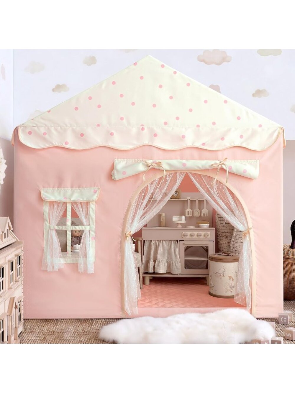 Kids Play Tent Pink with Double Door Playhouse Tents Christmas House Gift
